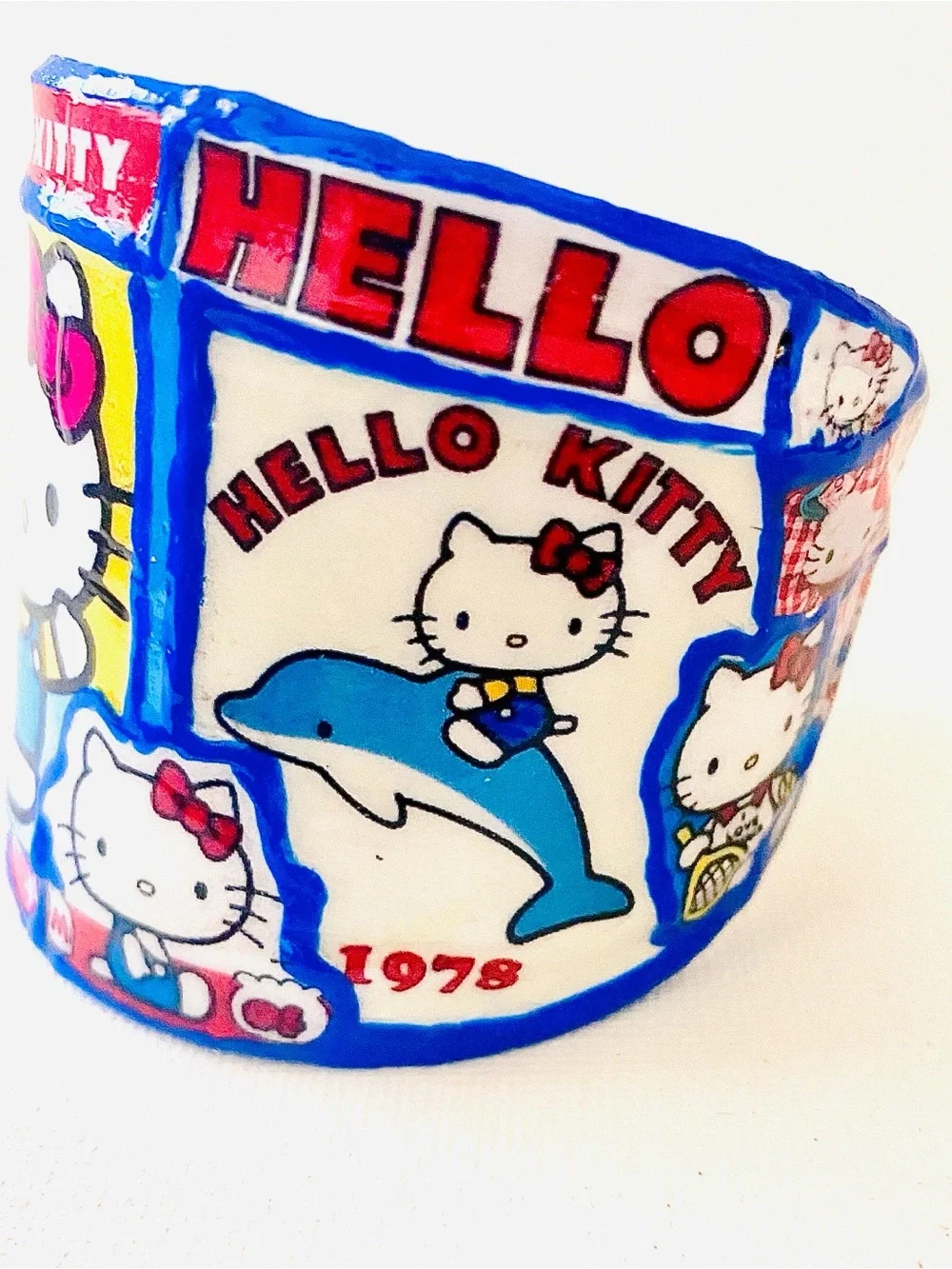 Hello Kitty Blue and Red Cuff Artisan Bracelet with Yellow Accents